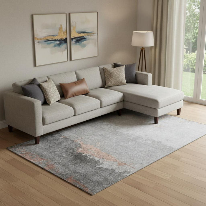 10' X 14' Abstract Washable Area Rug With UV Protection (706915) - Salmon / Gray