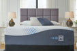Ashley Furniture Millennium luxury plush gel latex hybrid mattress with matching foundation, showing the mattress and foundation setup.