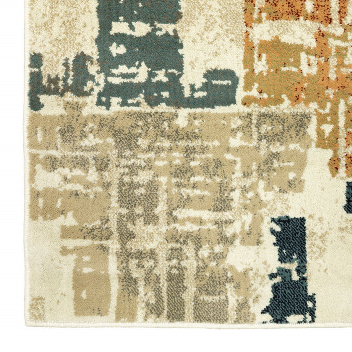 10' x 13' Abstract Power Loom Stain Resistant Area Rug - Beige Terracotta Green Navy And Gray