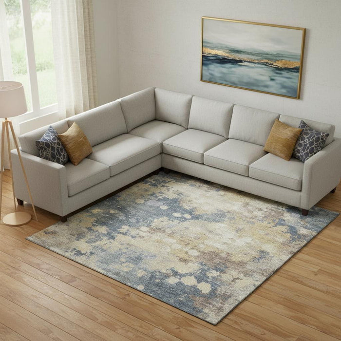 10' X 14' Abstract Washable Area Rug With UV Protection (710334) - Gold / Blue
