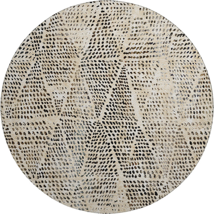 8' Diamond Washable Round Rug With UV Protection (650557) - Beige / Ivory