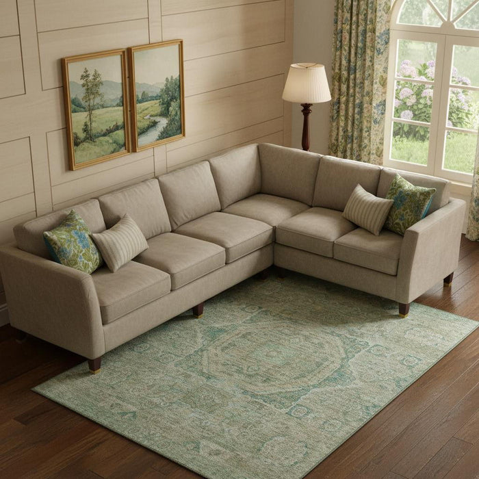 10' X 14' Oriental Washable Area Rug With UV Protection (699879) - Sage / Beige