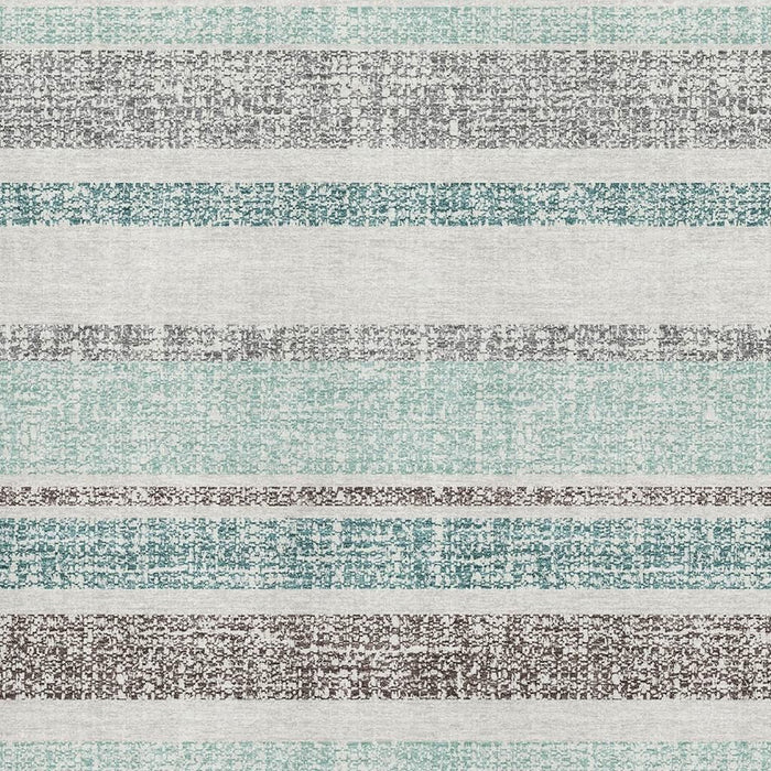10' X 14' Striped Washable Area Rug With UV Protection (718635) - Teal / Gray