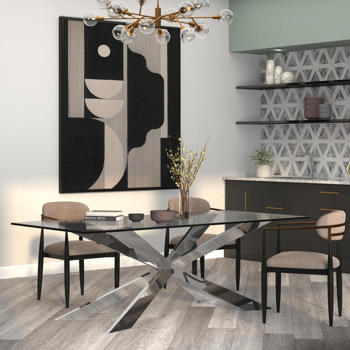 72" Glass And Metal Cross Leg Base Dining Table - Clear