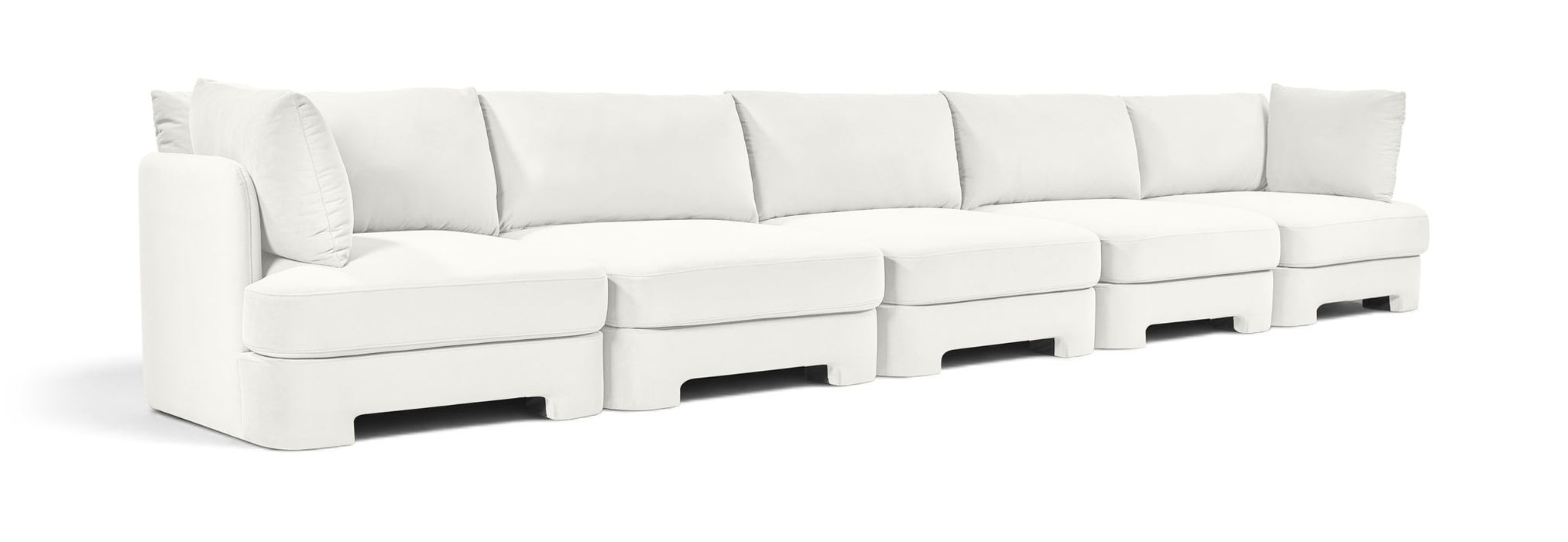 Meridian Furniture Hammond velvet performance fabric 5-piece upholstered sectional sofa with plush cushions and modern design.