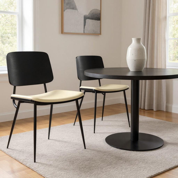 Solid Wood Dining Parsons Chairs (Set of 2) - Cream / Black