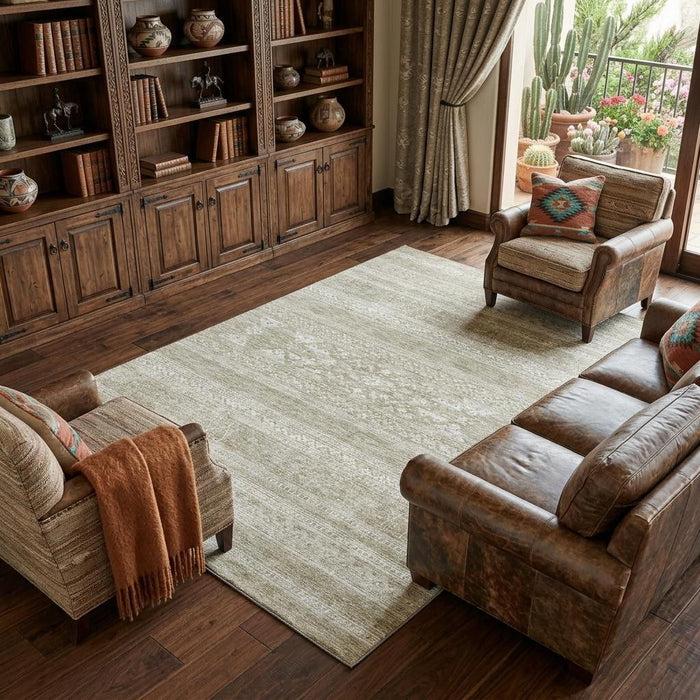 10' X 14' Southwestern Washable Area Rug With UV Protection (657425) - Khaki / Ivory