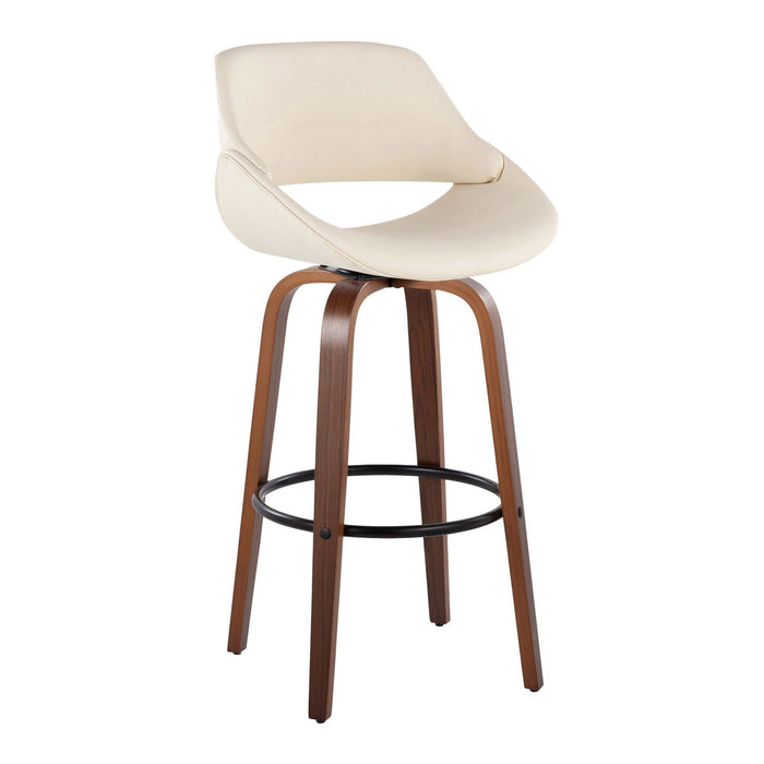 Fabrizzi - 30" Fixed-Height Barstool With Swivel And Round Black Metal Footrest (Set of 2) - Walnut Wood