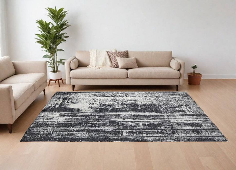 10' x 14' Abstract Hand Woven Wool Blend Area Rug - Black And Gray