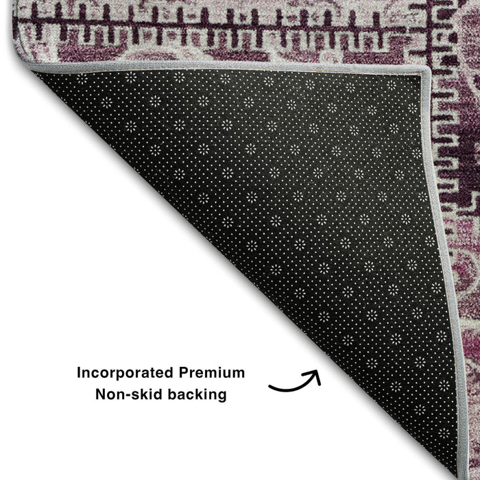 9' X 12' Patchwork Distressed Washable Area Rug With UV Protection (649557) - Burgundy / Ivory