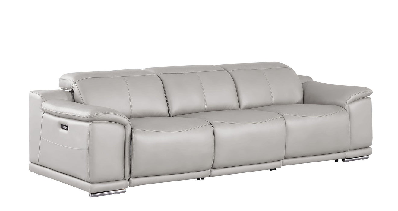 Leather Reclining USB Sofa - Ash / Gray