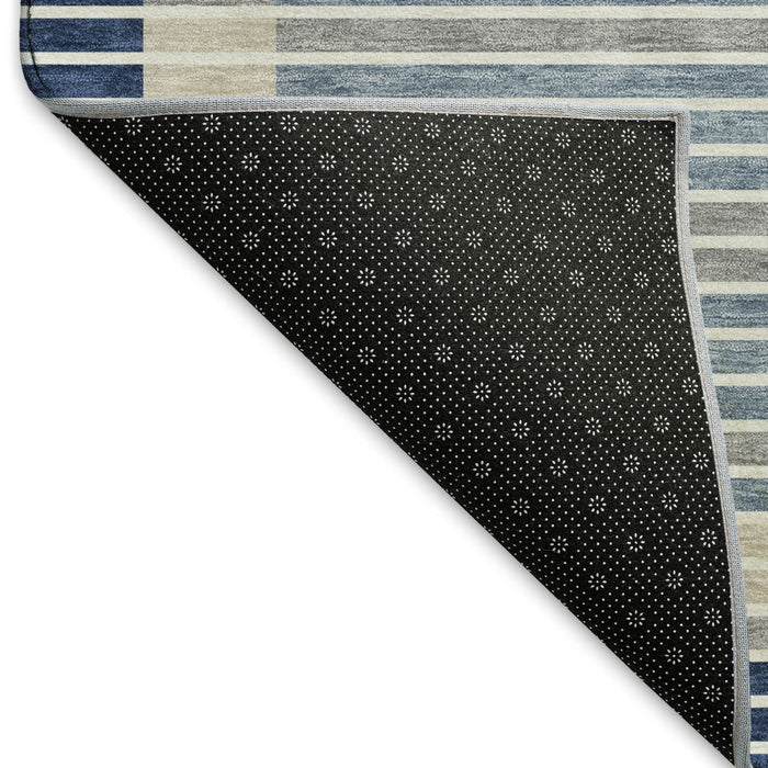 10' X 14' Striped Washable Area Rug With UV Protection (693486) - Navy Blue / Ivory / Gray