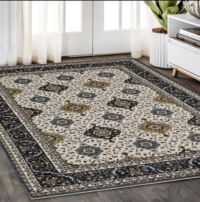 5' X 8' Medallion Area Rug With Fringe - Ivory