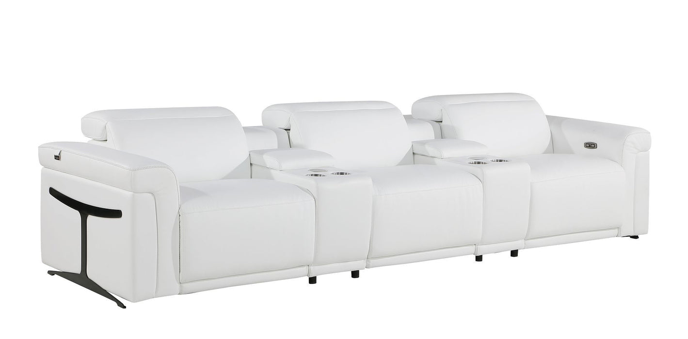 Top Grain Leather Reclining Metal USB Sofa (720369) - White