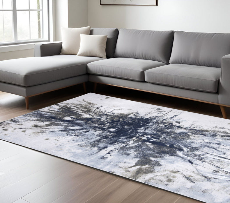 8' x 11' Abstract Stain Resistant Area Rug - Blue Gray And White