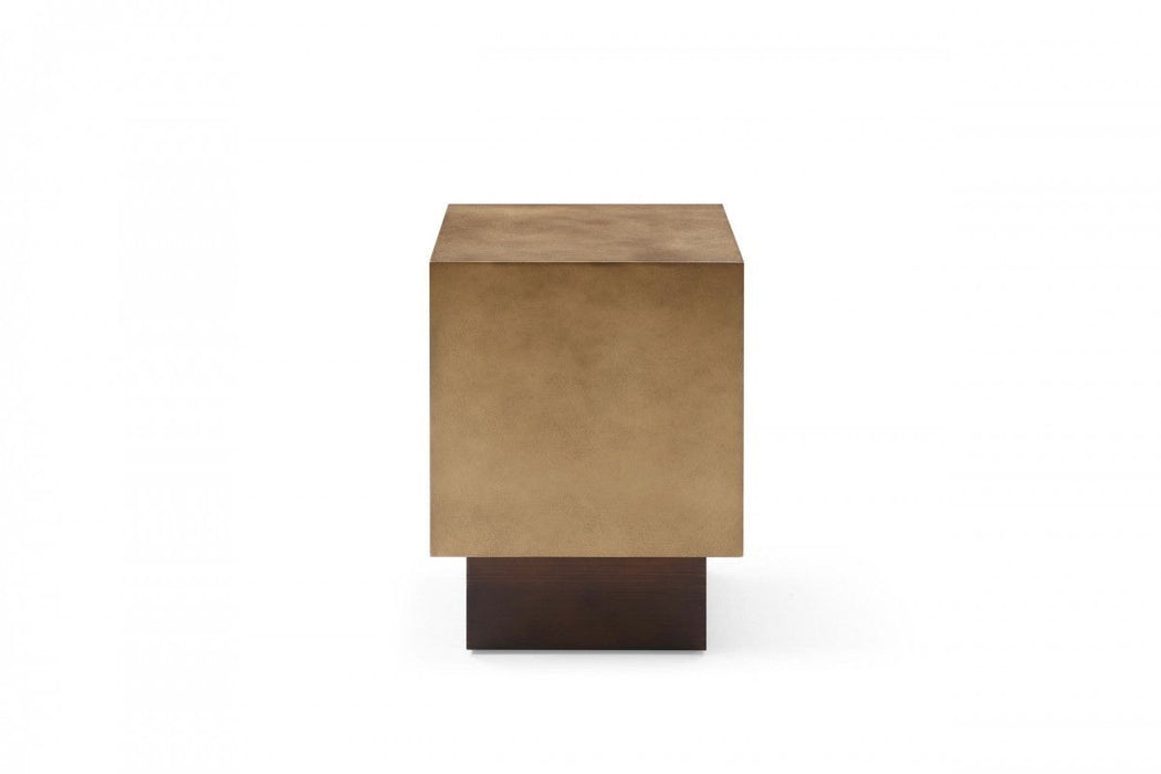 Brown Metal Square End Table - Antiqued Copper And Light