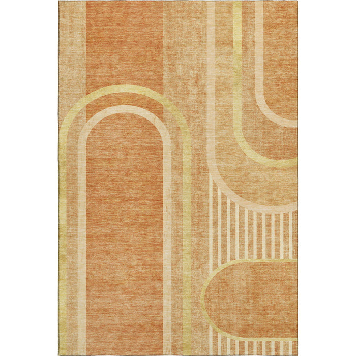 10' X 14' Geometric Washable Area Rug With UV Protection (647944) - Terra Cotta / Gold