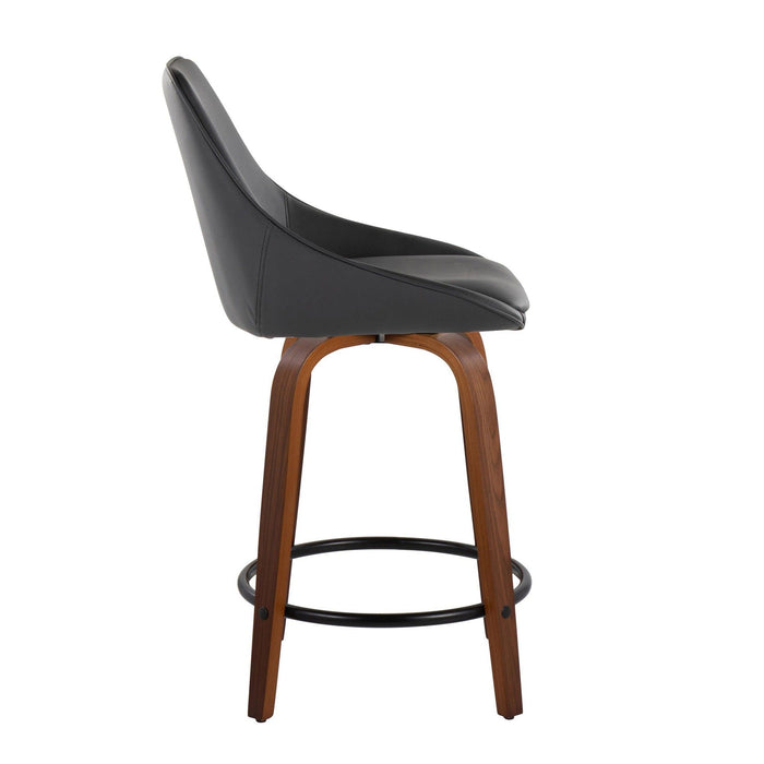 Diana - 24" Fixed-Height Counter Stool With Swivel And Round Black Metal Footrest (Set of 2) - Walnut Wood