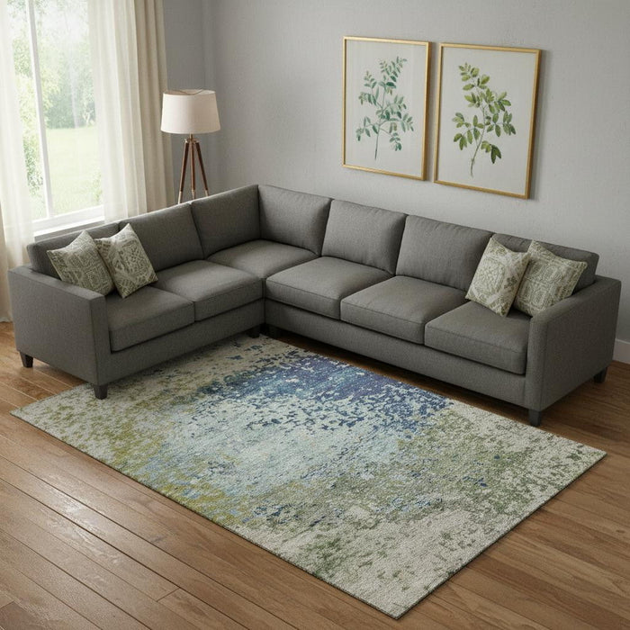 10' X 14' Abstract Washable Area Rug With UV Protection (699646) - Blue / Green / Beige
