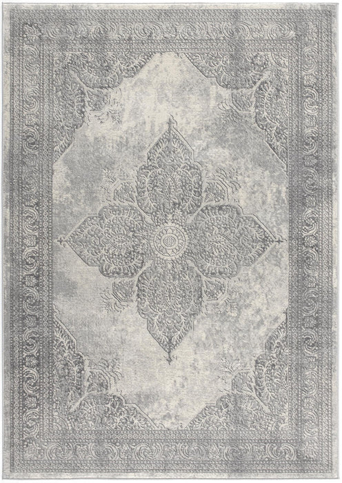 8' x 11' Distressed Medallion Area Rug - Gray