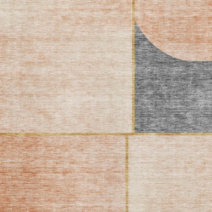 5' X 8' Geometric Washable Area Rug With UV Protection (657493) - Coral / Gray / Gold