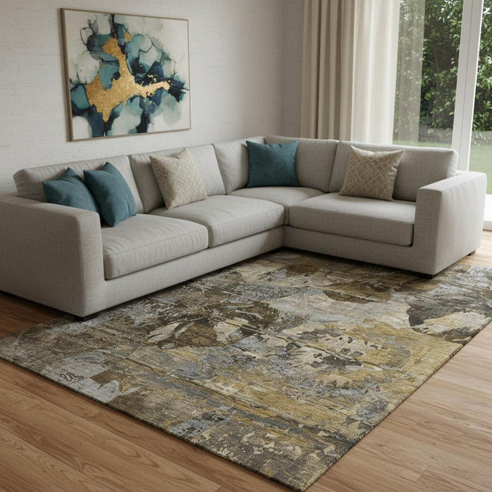 10' X 14' Abstract Washable Area Rug With UV Protection (648862) - Coffee / Gray