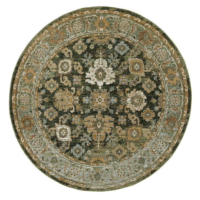 8' Oriental Round Rug - Green And Gold