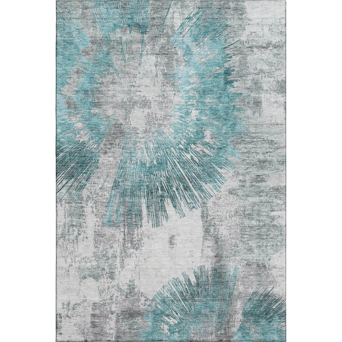 12' X 9' Transitional Abstract Washable Area Rug With UV Protection - Teal / Gray