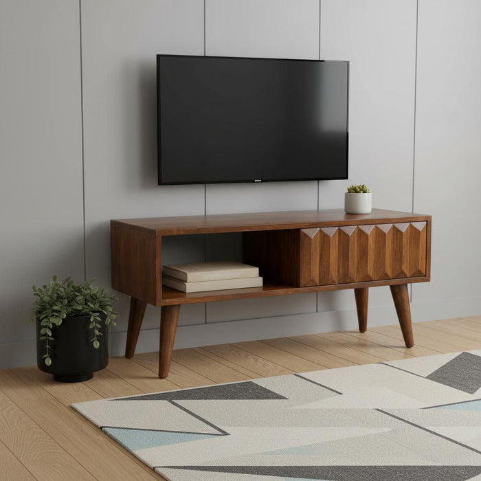 Solid Wood Enclosed Open Storage TV Stand (719193) - Brown