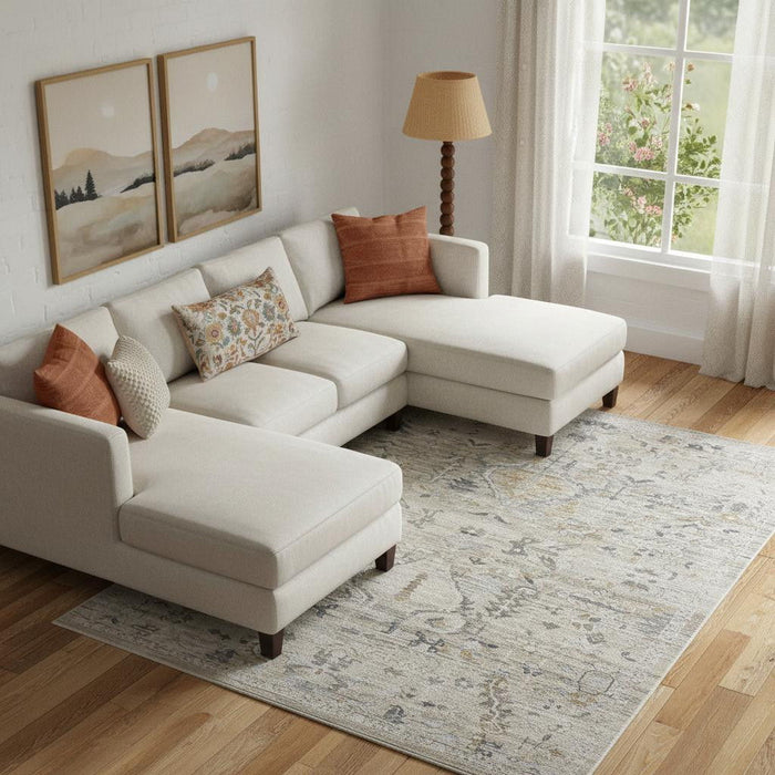 9' X 11' Floral Area Rug With Fringe (554750) - Ivory / Black / Taupe