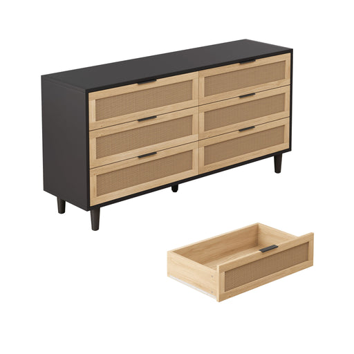 Modern Giga 6-drawer bedroom dresser with sleek design and ample storage, featuring a clean, contemporary look.