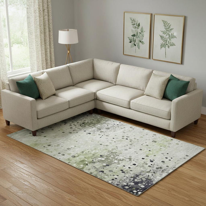10' X 14' Abstract Washable Area Rug With UV Protection (710747) - Artichoke Green / Ivory / Gray