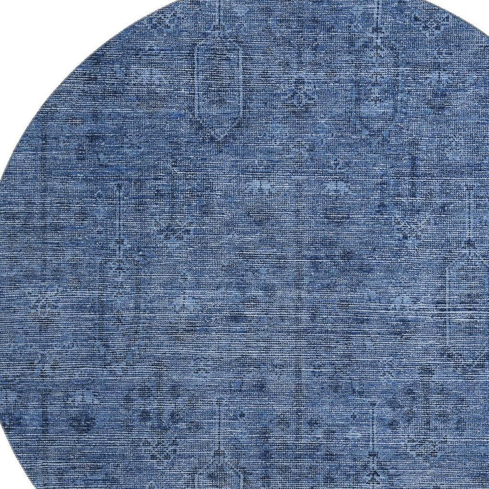 8' Southwestern Washable Round Rug With UV Protection - Navy Blue / Gray