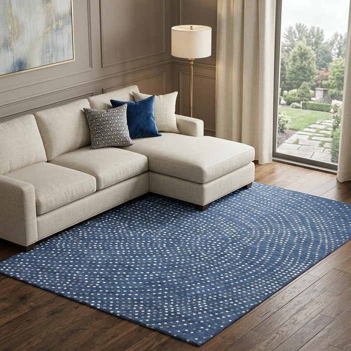 10' X 14' Polka Dot Washable Area Rug With UV Protection (680181) - Navy Blue / Ivory / Gray