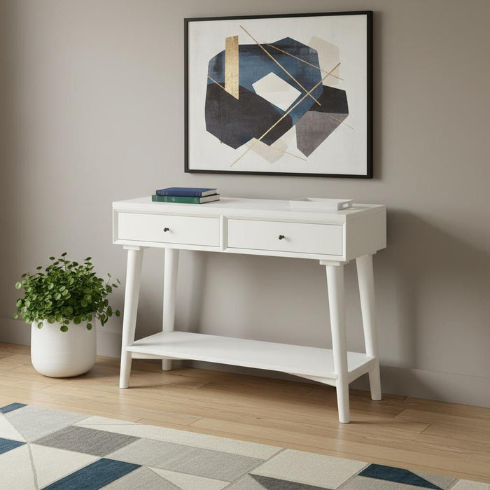 Solid Wood Console Table With Shelves And Drawers - White