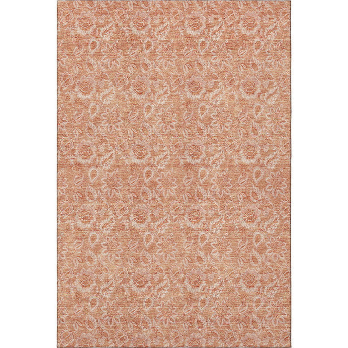10' X 14' Floral Washable Area Rug With UV Protection (655150) - Salmon / Ivory
