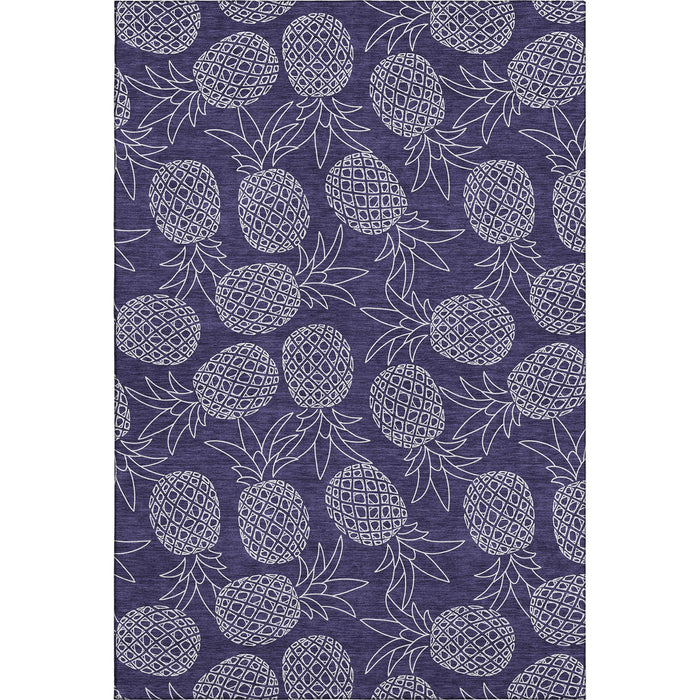 8' X 10' Boical Leaves Washable Area Rug With UV Protection - Blue And Ivory