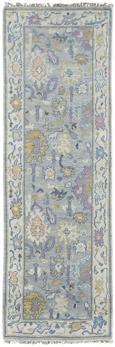 8' Wool Oriental Hand Knotted Runner Rug With Fringe - Purple