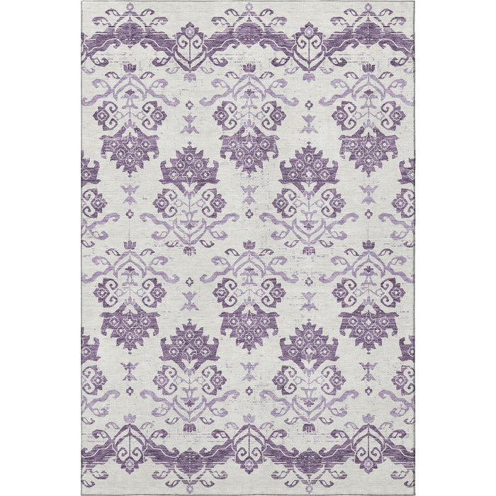 9' X 12' Medallion Washable Area Rug With UV Protection - Purple / Ivory