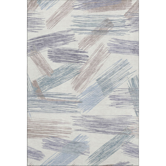 10' X 14' Striped Washable Area Rug With UV Protection (697482) - Ivory / Blue / Taupe