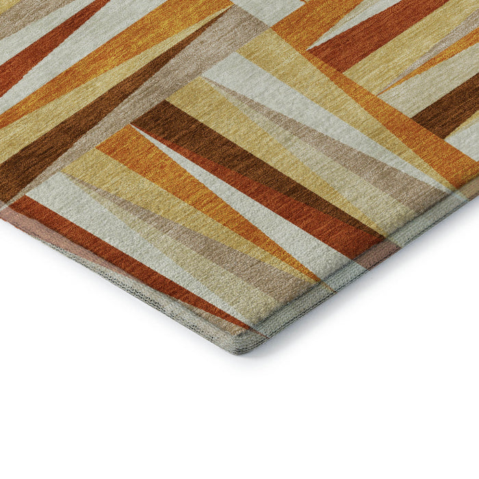 10' X 14' Geometric Washable Area Rug With UV Protection (679450) - Orange / Rust / Ivory