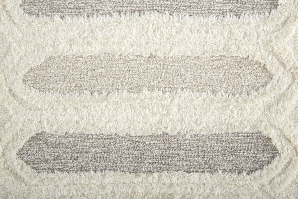 10' x 14' Wool Geometric Tufted Handmade Stain Resistant Area Rug - Ivory Taupe And Tan