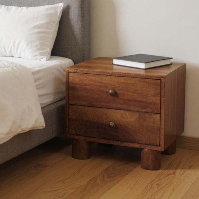 15" Solid Wood Square Two Drawer Nightstand - Chestnut