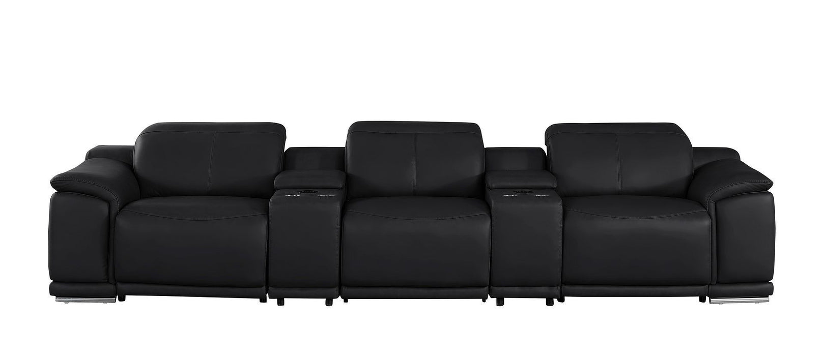 134" Leather Reclining Stainless Steel USB Sofa - Black