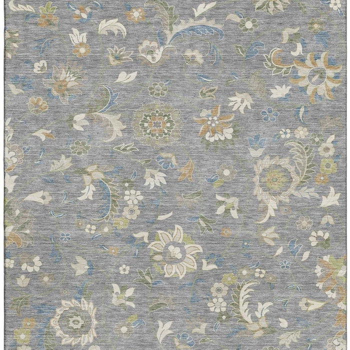 10' X 14' Floral Washable Area Rug With UV Protection (678976) - Gray / Copper / Blue