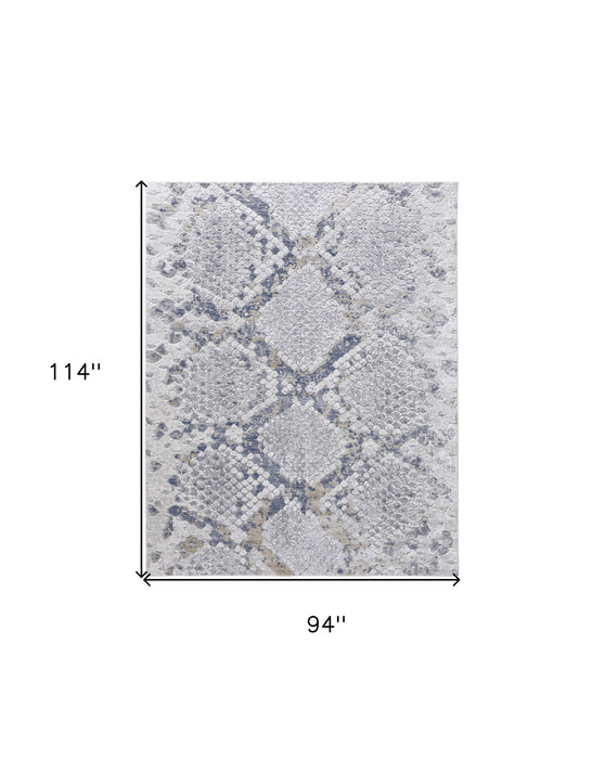 8' x 10' Floral Power Loom Area Rug - Gray Silver And Blue