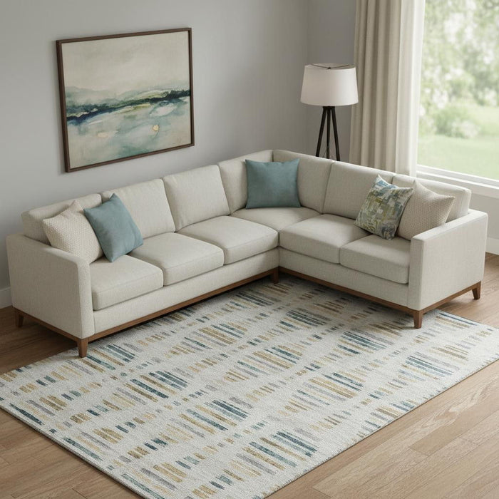 10' X 14' Striped Washable Area Rug With UV Protection (715039) - Linen / Blue
