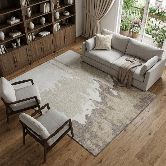 10' X 14' Abstract Washable Area Rug With UV Protection (676134) - Ivory / Beige / Khaki