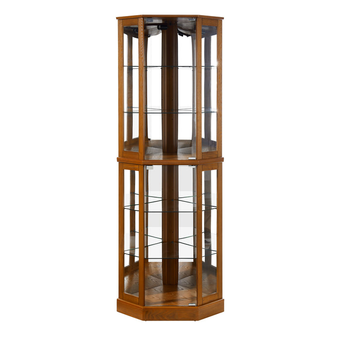 Giga 6-shelf corner curio display cabinet with lights, mirrors, and adjustable shelves for showcasing collectibles or decor.