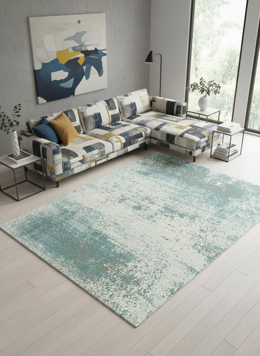 8' Abstract Washable Round Rug With UV Protection (610103) - Green / White / Gray